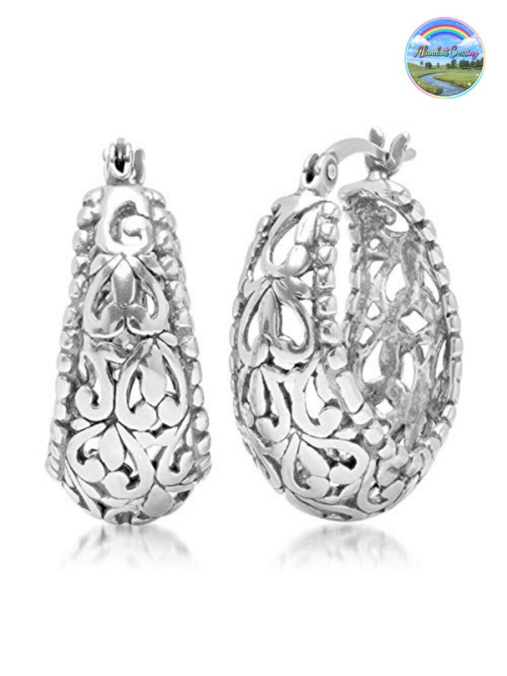 925 Sterling Silver Filigree Hoop Earrings Click Top Anti Tarnish
